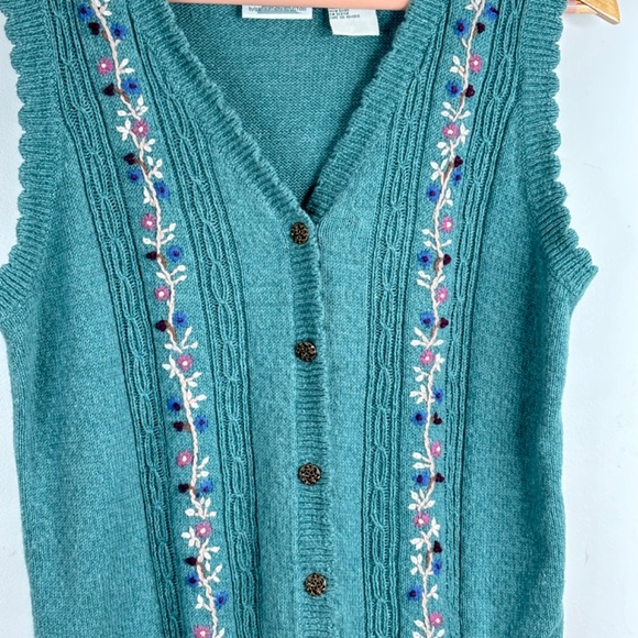 VTG 90s Embroidered Sweater Vest S Cottage Granny Boho Retro Academia Floral - Picture 2 of 7